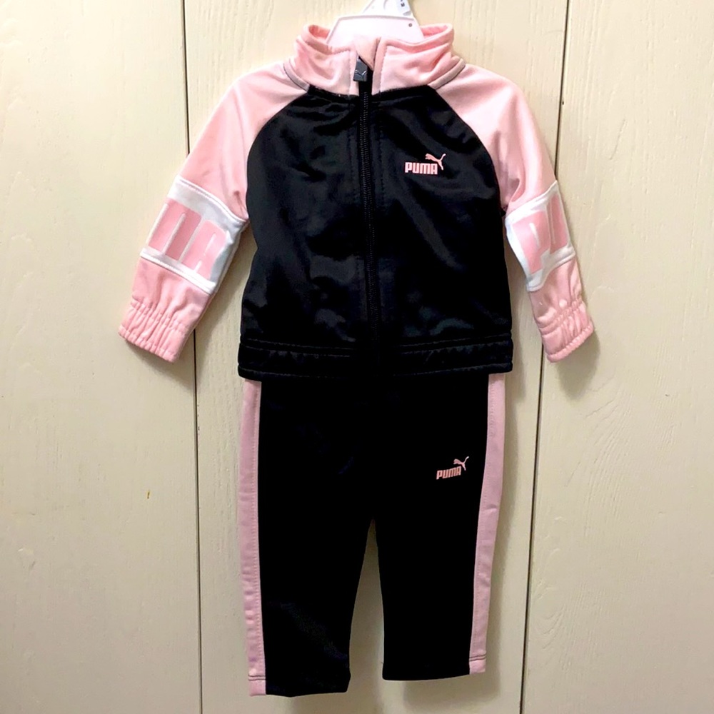 Puma Black, Light Pink & White Warm Up Suit